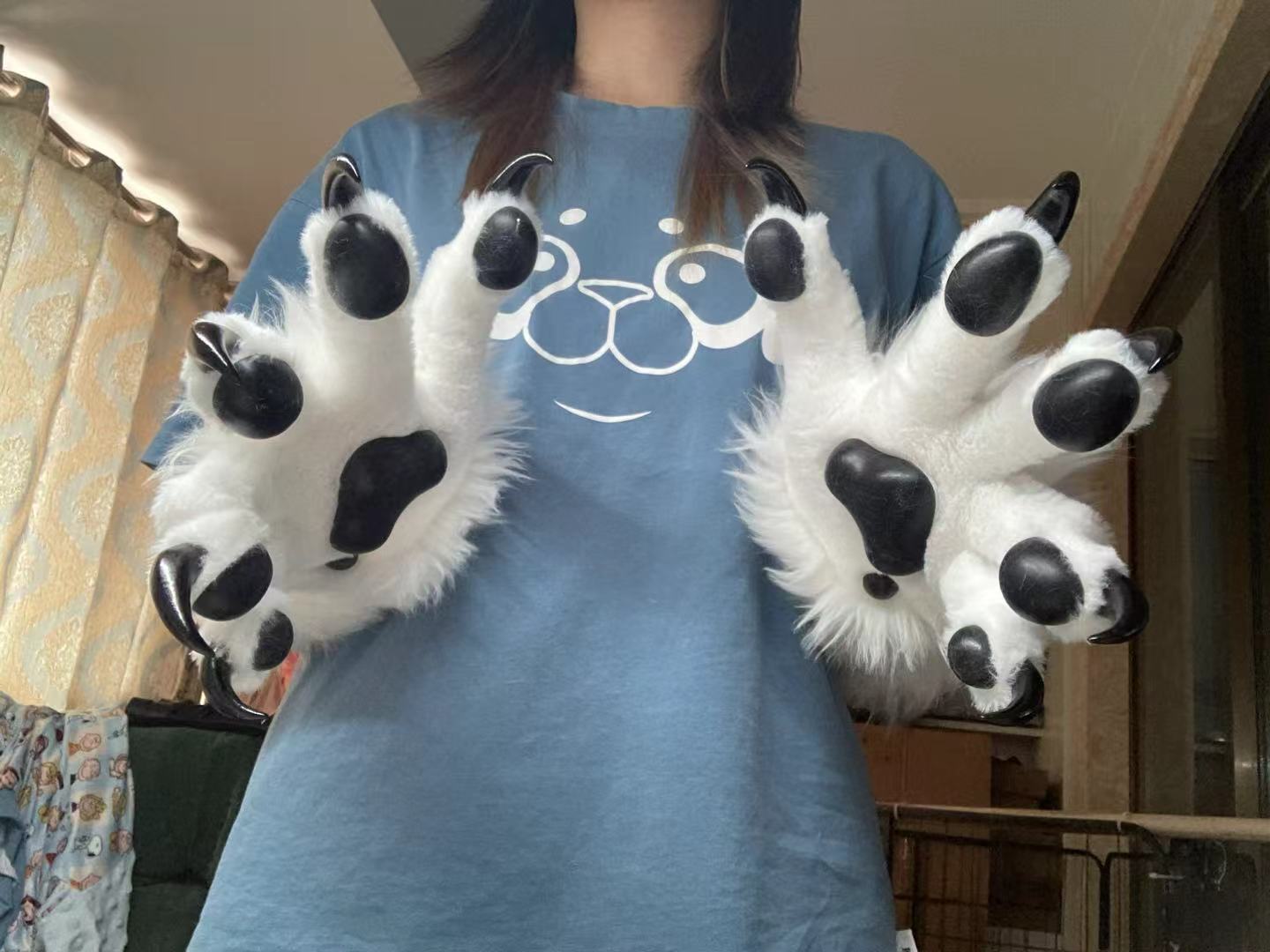 White paws with black paw pads Furry fursuit handpaws hand gloves accept custom orders