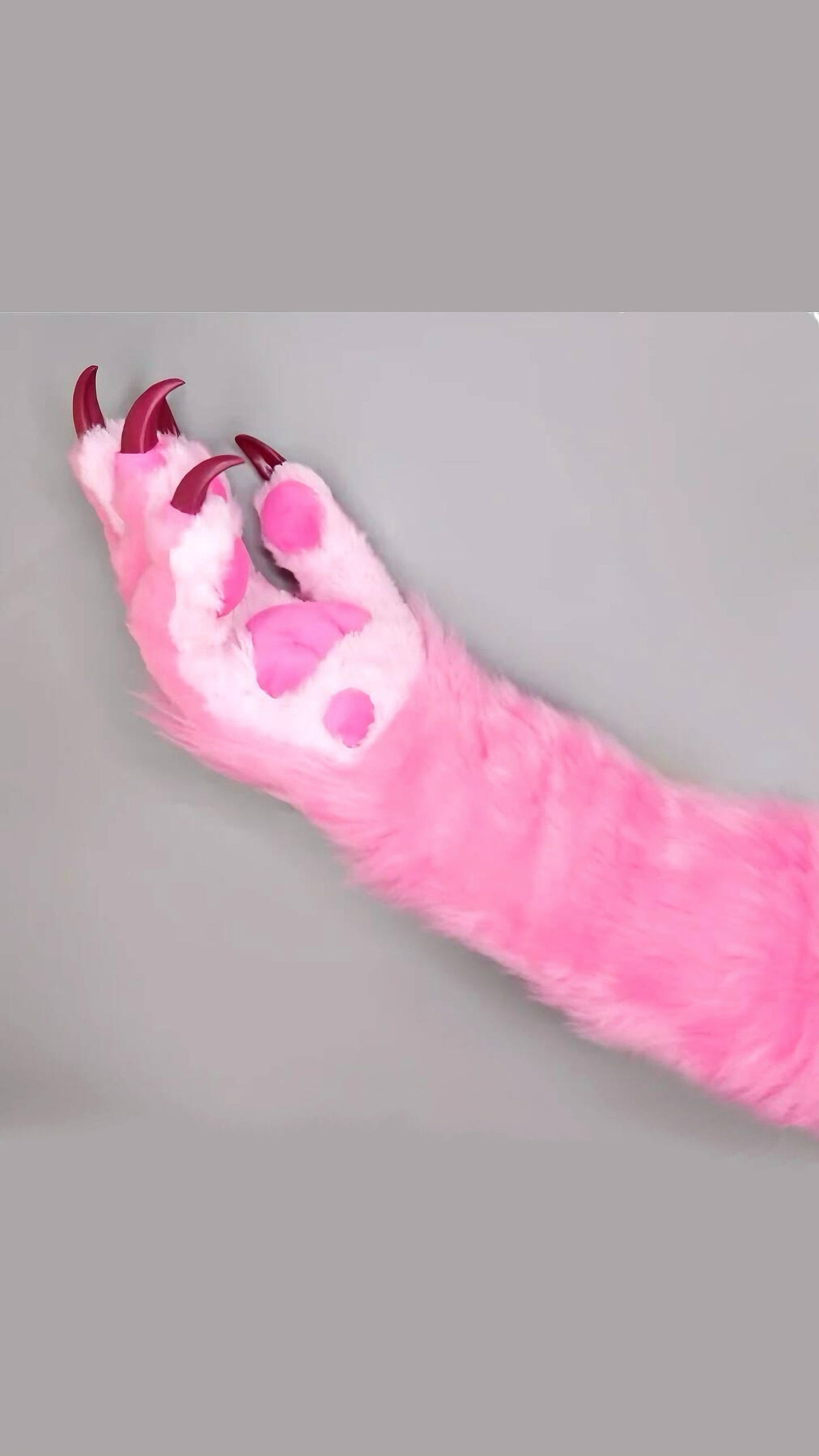 Pink synthetic fur fabric Red claws Realistic paws furry furries fursuit