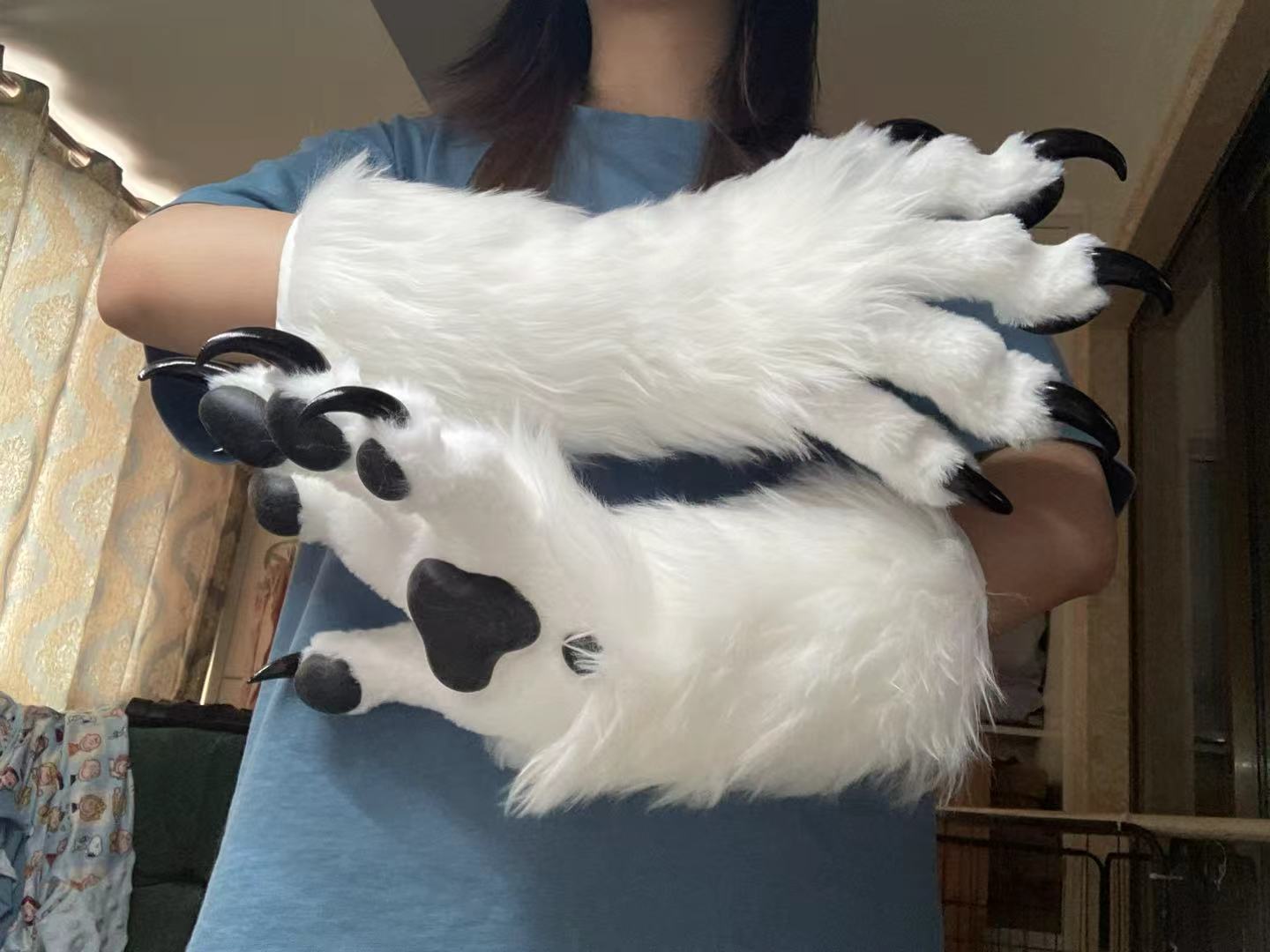 White paws with black paw pads Furry fursuit handpaws hand gloves accept custom orders