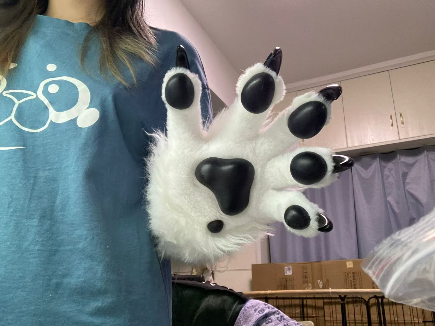 White paws with black paw pads Furry fursuit handpaws hand gloves accept custom orders