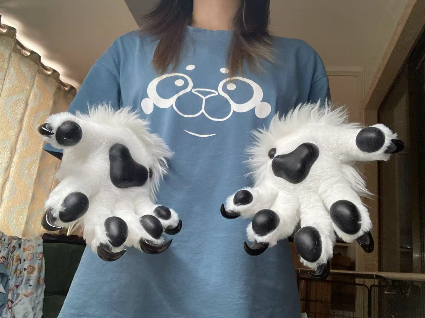 White paws with black paw pads Furry fursuit handpaws hand gloves accept custom orders