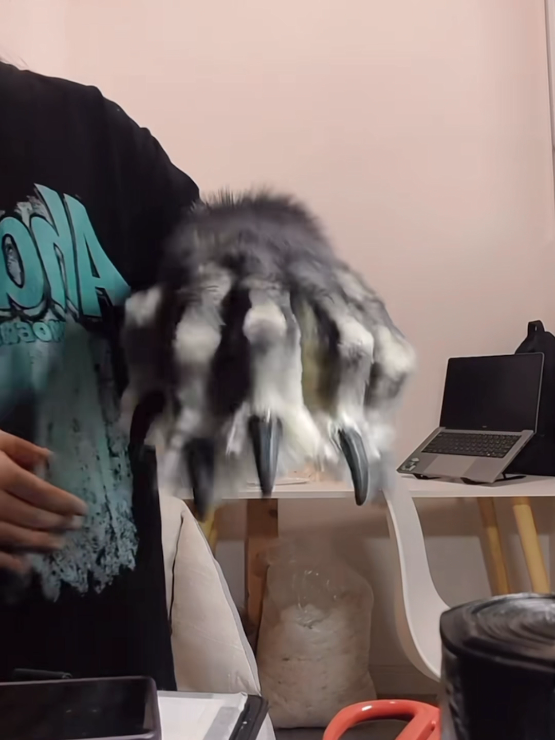 Black & Spray-Gray Realistic Giant Wolf Paws furry fursuit