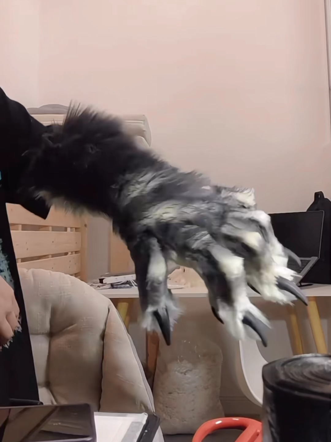 Black & Spray-Gray Realistic Giant Wolf Paws furry fursuit