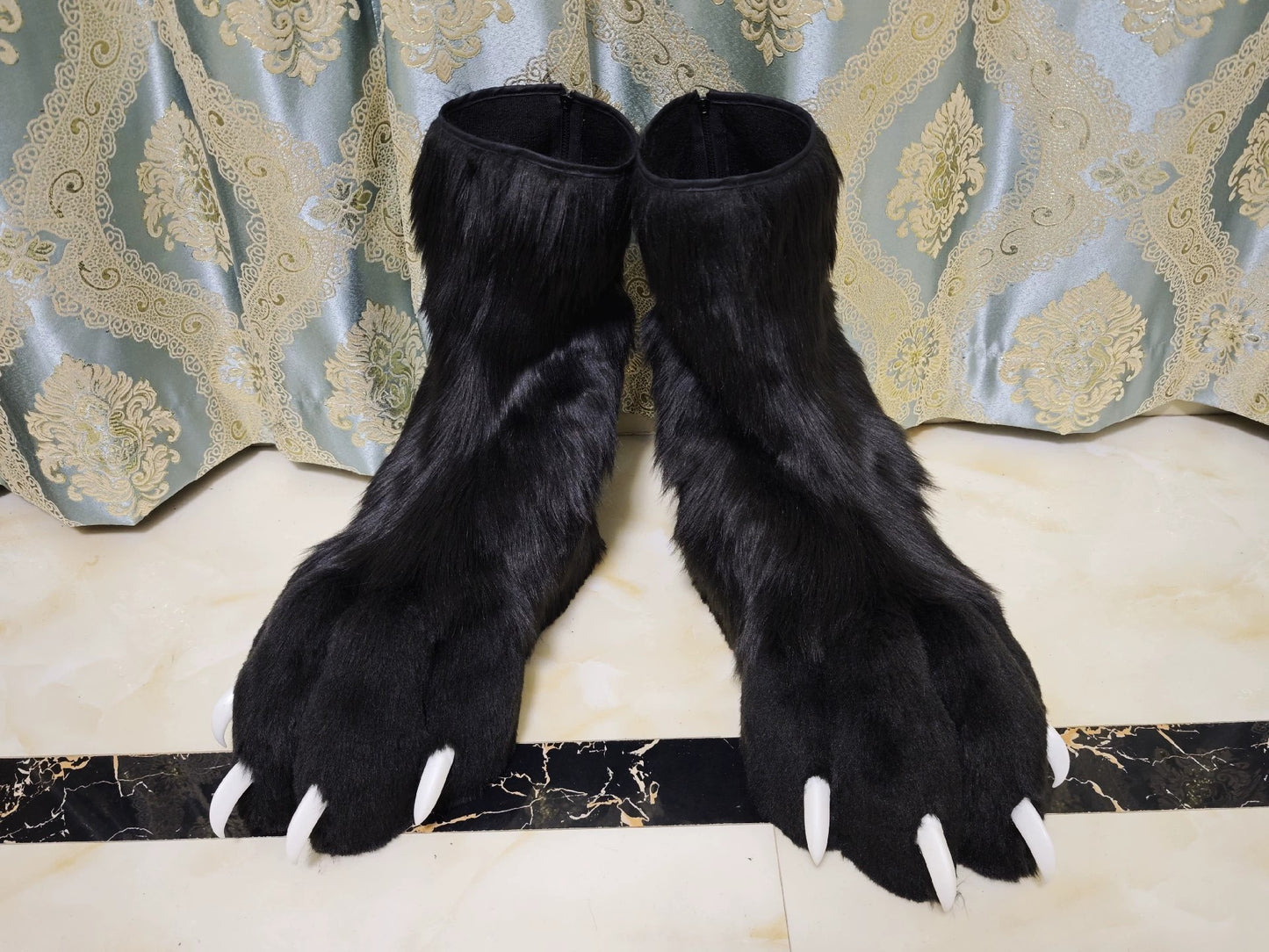 Black paw feet with white claws for a fursuit color customization available.