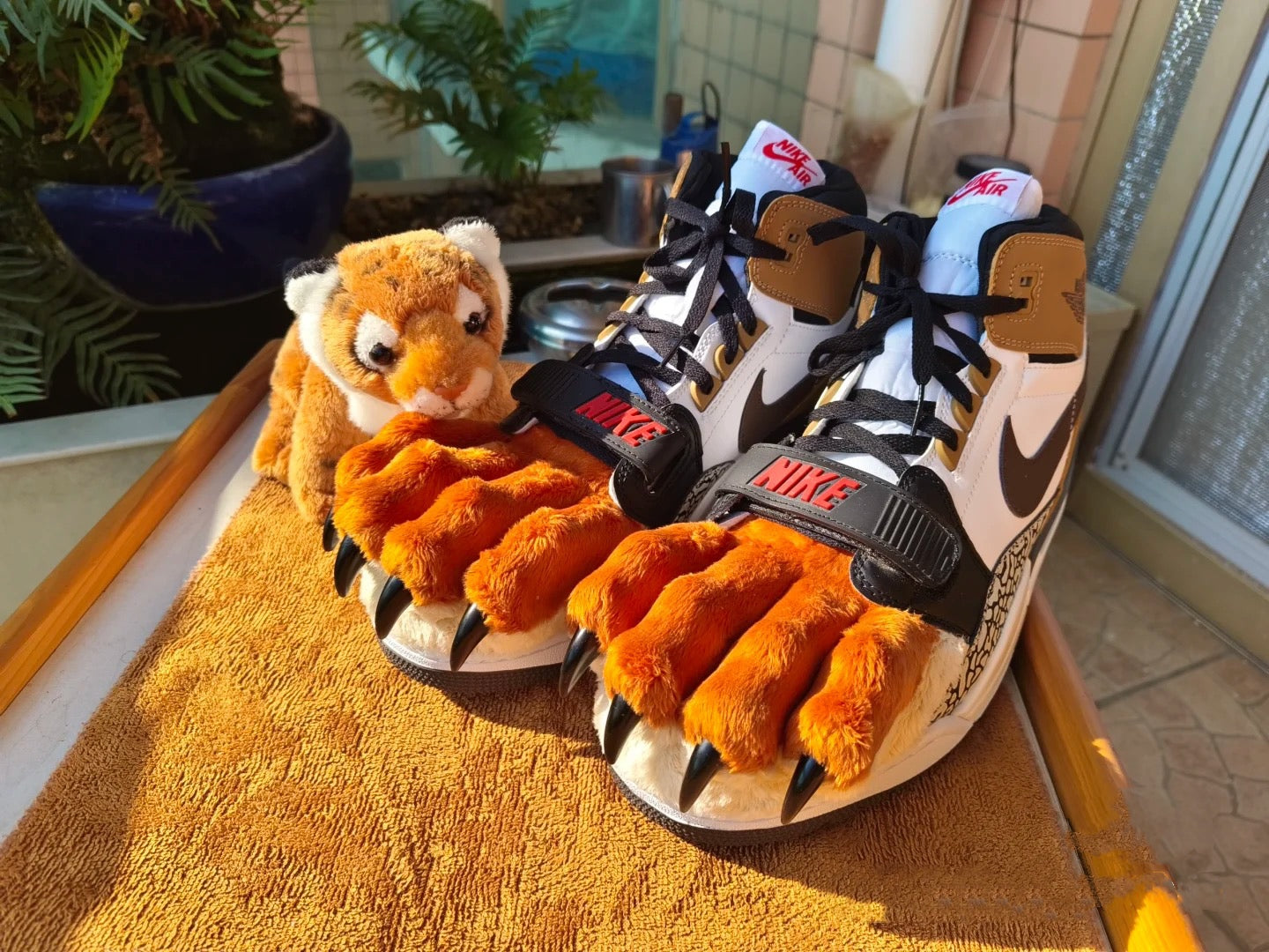Yellow faux fur patchwork sneakers, fursuit  furry  paw shoes  customizable