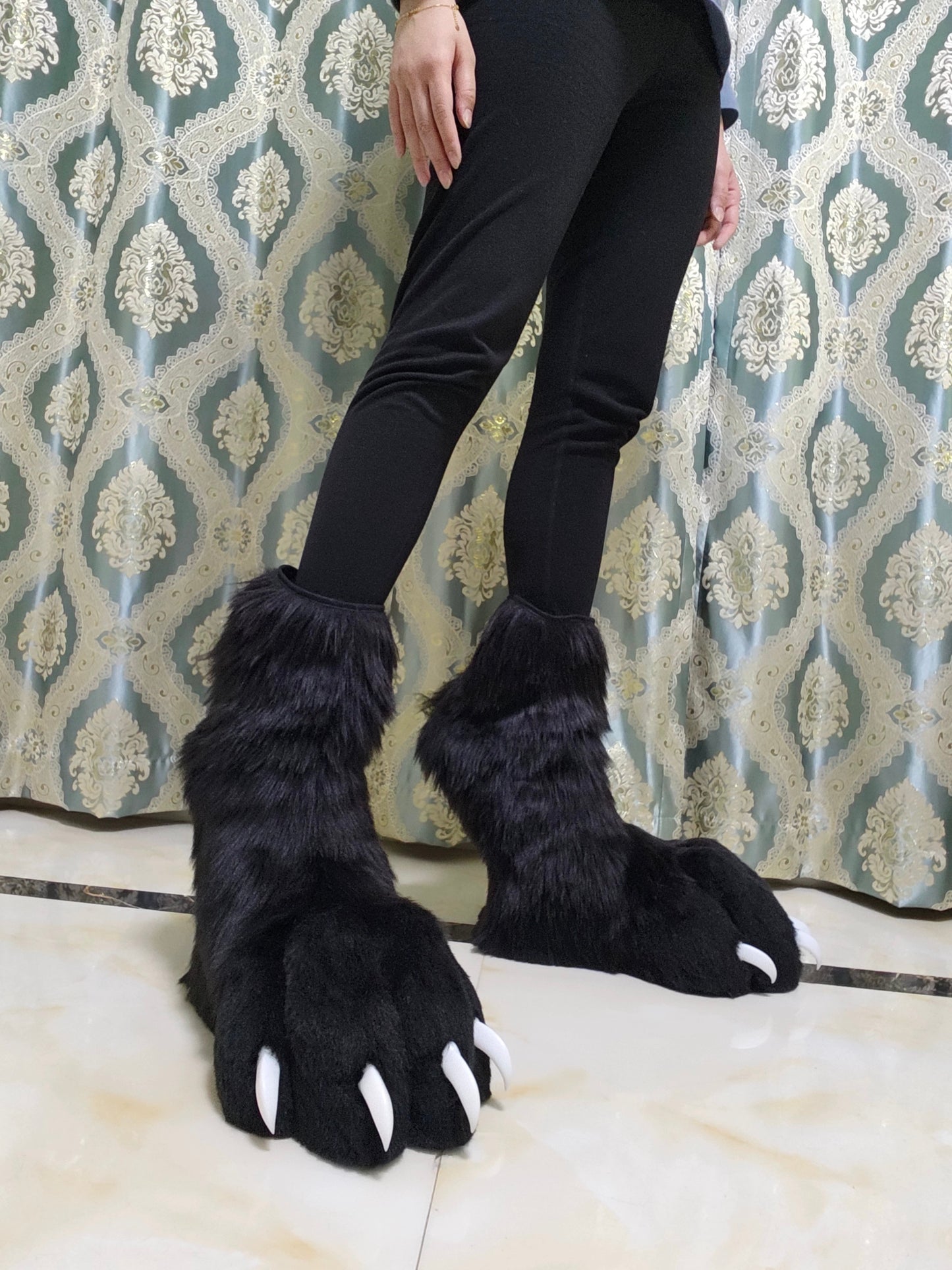 Black paw feet with white claws for a fursuit color customization available.