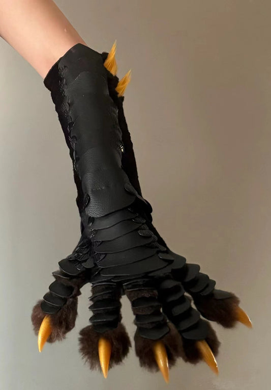 Black Leather paws, Synthetic Leather, Yellow Claws, Custom Orders Accepted.