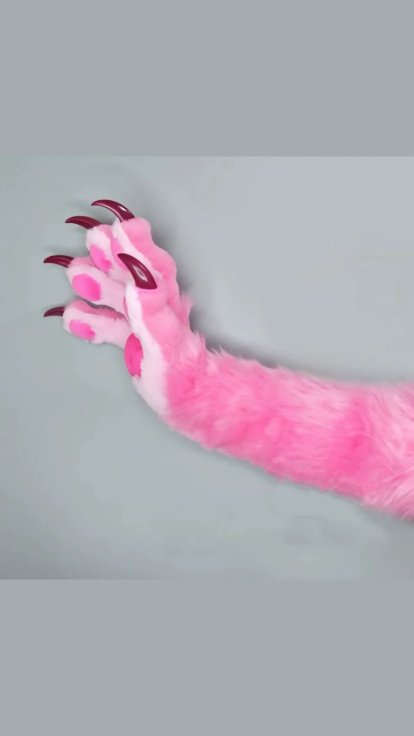 Pink synthetic fur fabric Red claws Realistic paws furry furries fursuit