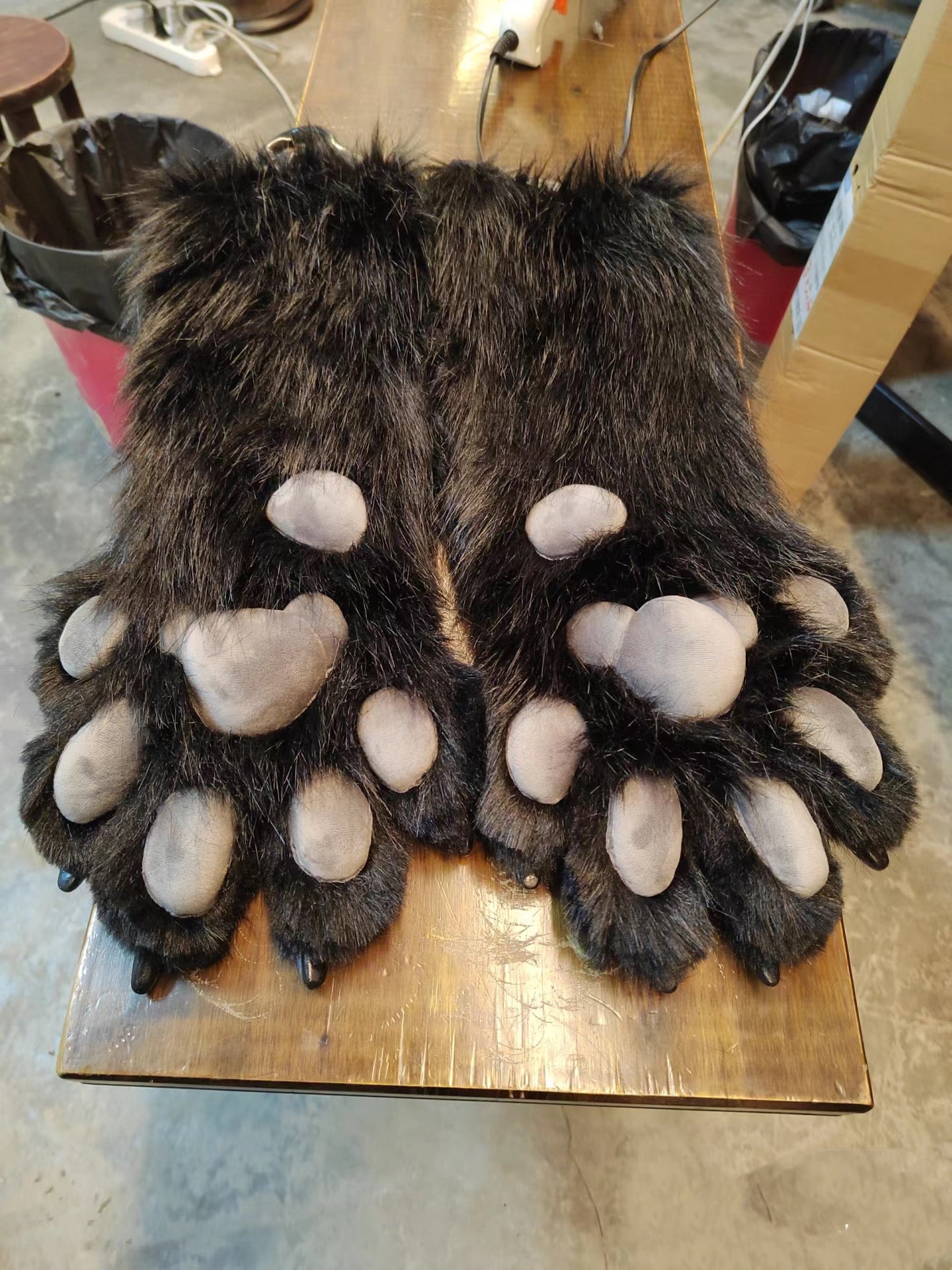 Gray Paw Pads Black Artificial Fur  Big Dog paws Customizable colors furry  fursuit