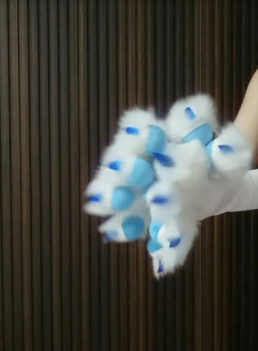 Blue & White Color-Block Realistic Paws – Stretch Fabric (Customizable Colors) furry fursuit
