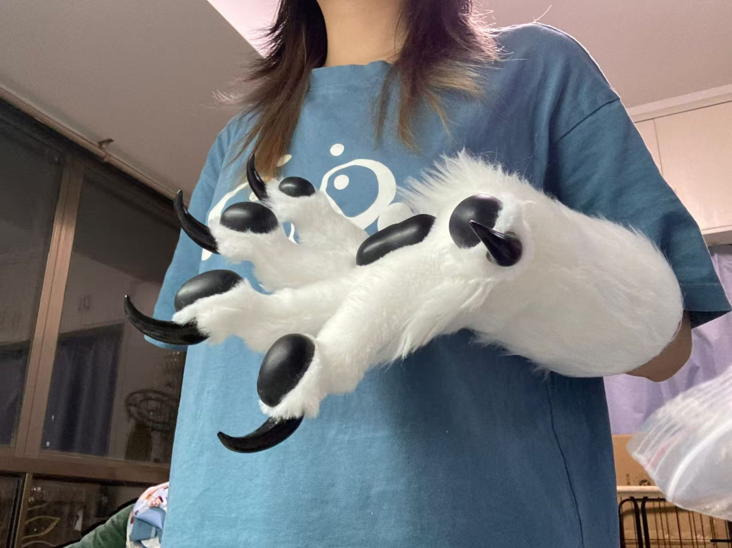 White paws with black paw pads Furry fursuit handpaws hand gloves accept custom orders