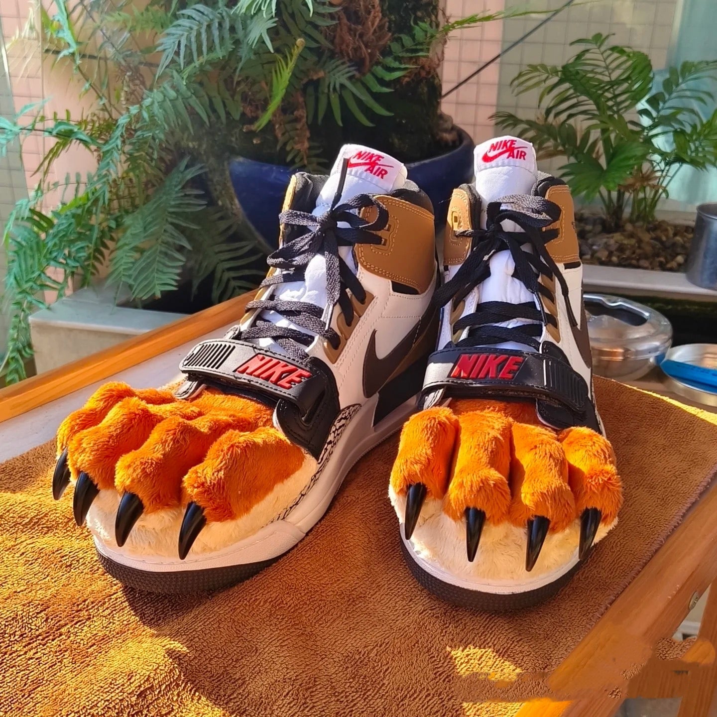 Yellow faux fur patchwork sneakers, fursuit  furry  paw shoes  customizable