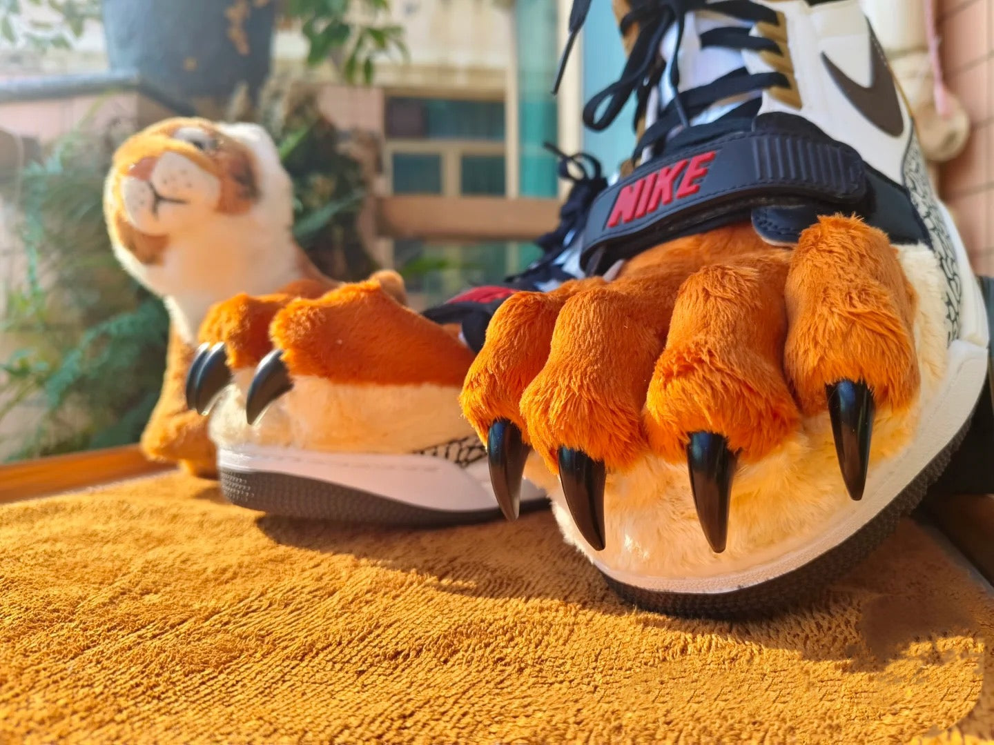 Yellow faux fur patchwork sneakers, fursuit  furry  paw shoes  customizable