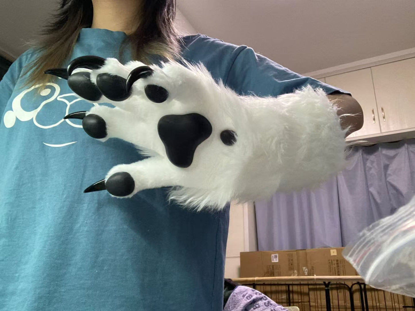 White paws with black paw pads Furry fursuit handpaws hand gloves accept custom orders