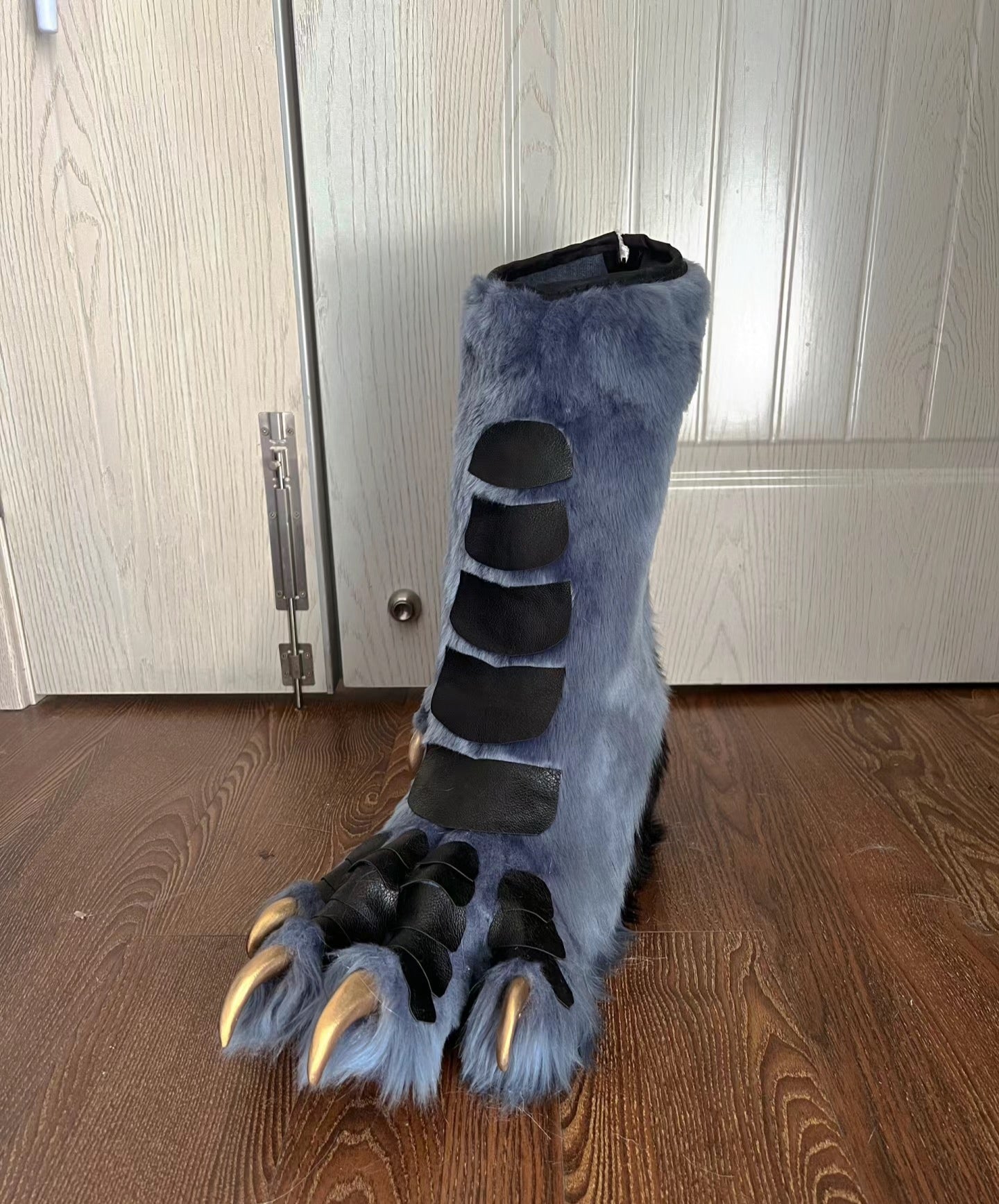 Blue-gray, faux fur and leather patchwork paws feet Furry fursuit, customizable colors and sizes