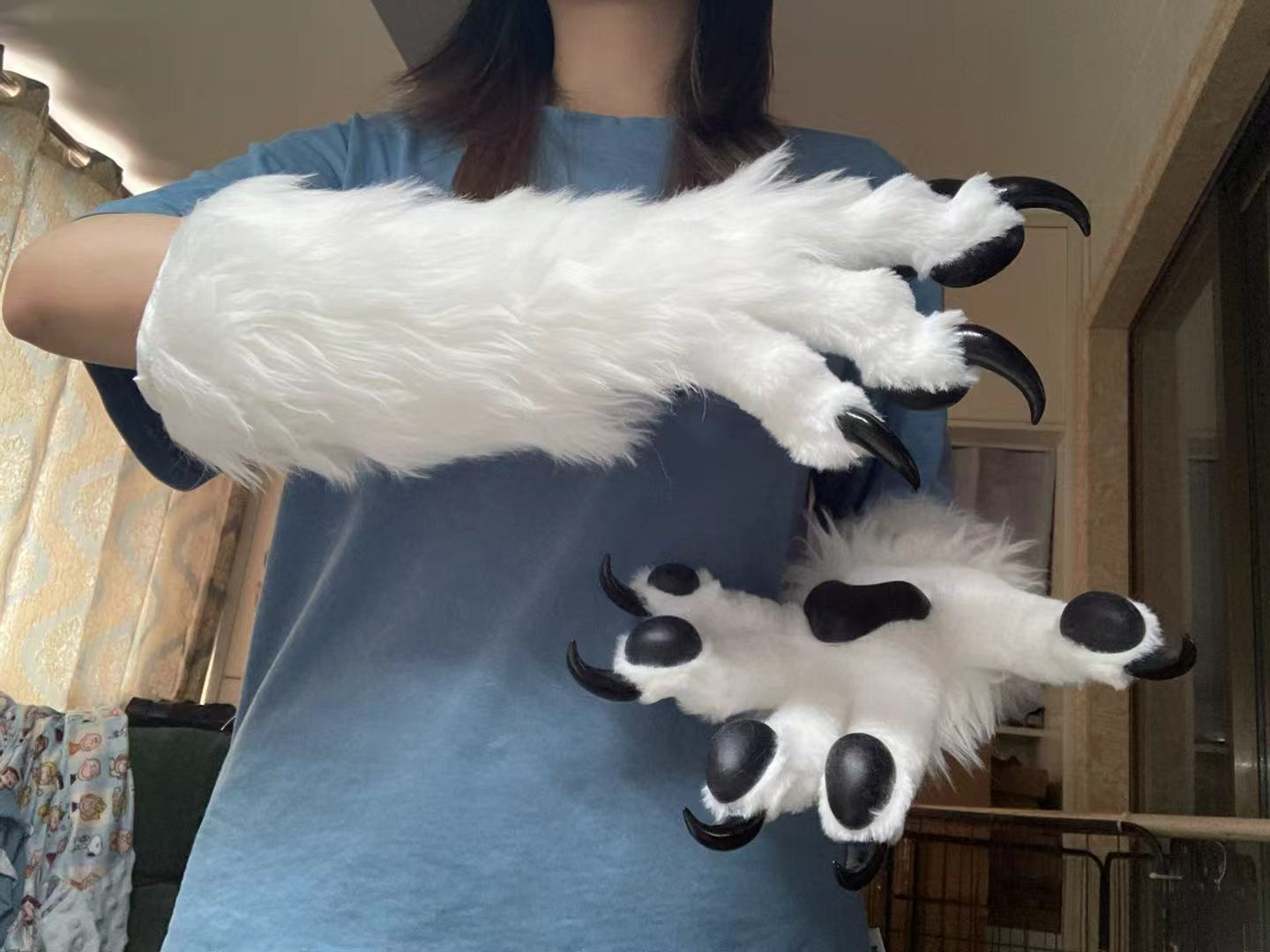 White paws with black paw pads Furry fursuit handpaws hand gloves accept custom orders