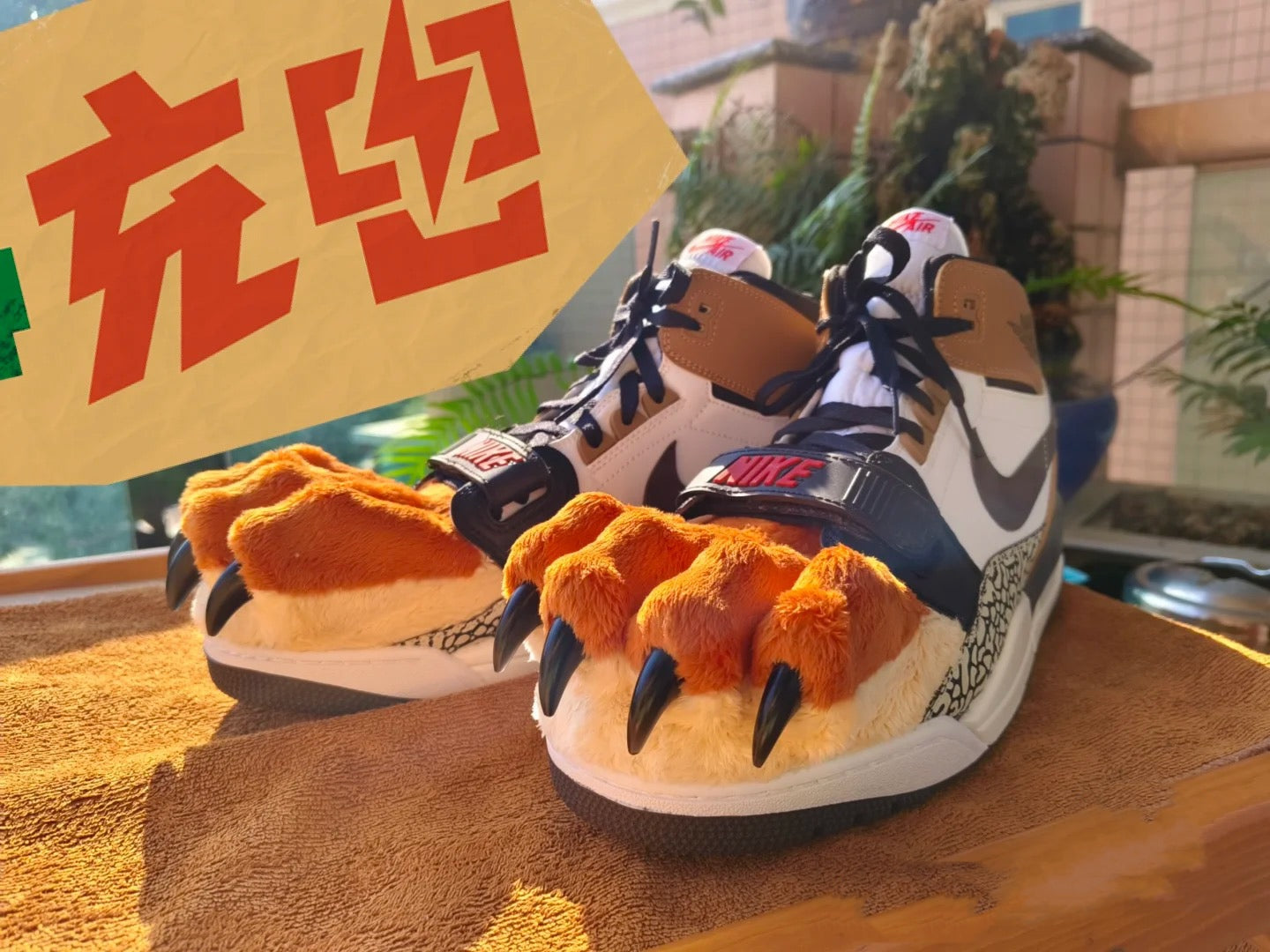 Yellow faux fur patchwork sneakers, fursuit  furry  paw shoes  customizable