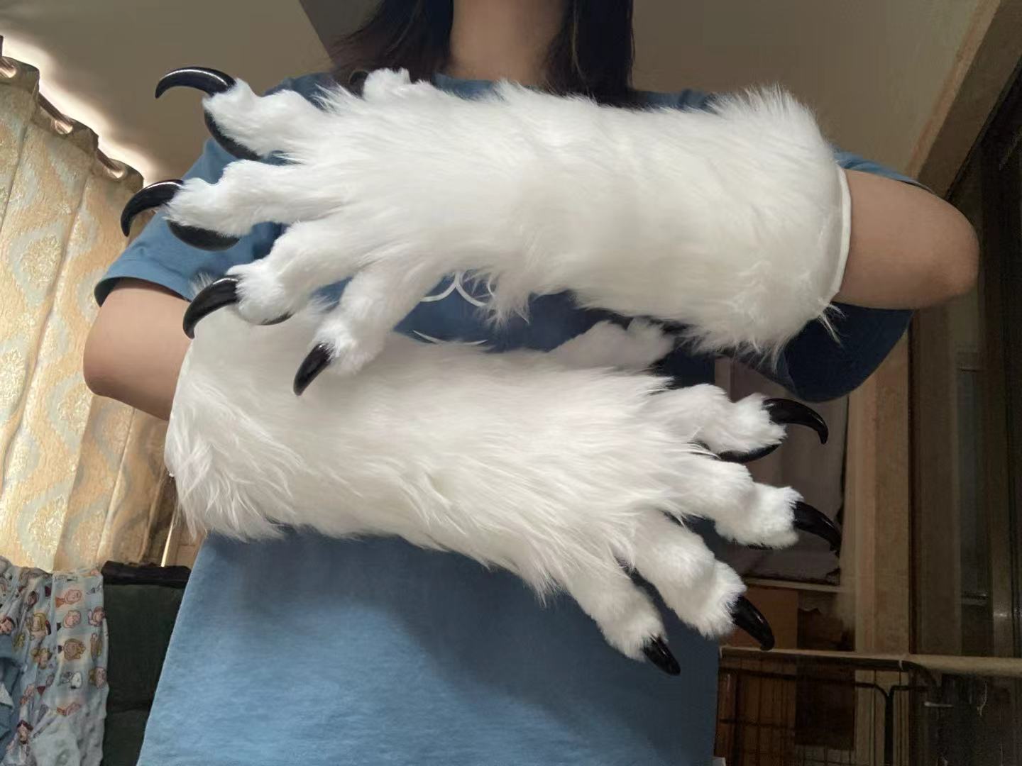 White paws with black paw pads Furry fursuit handpaws hand gloves accept custom orders