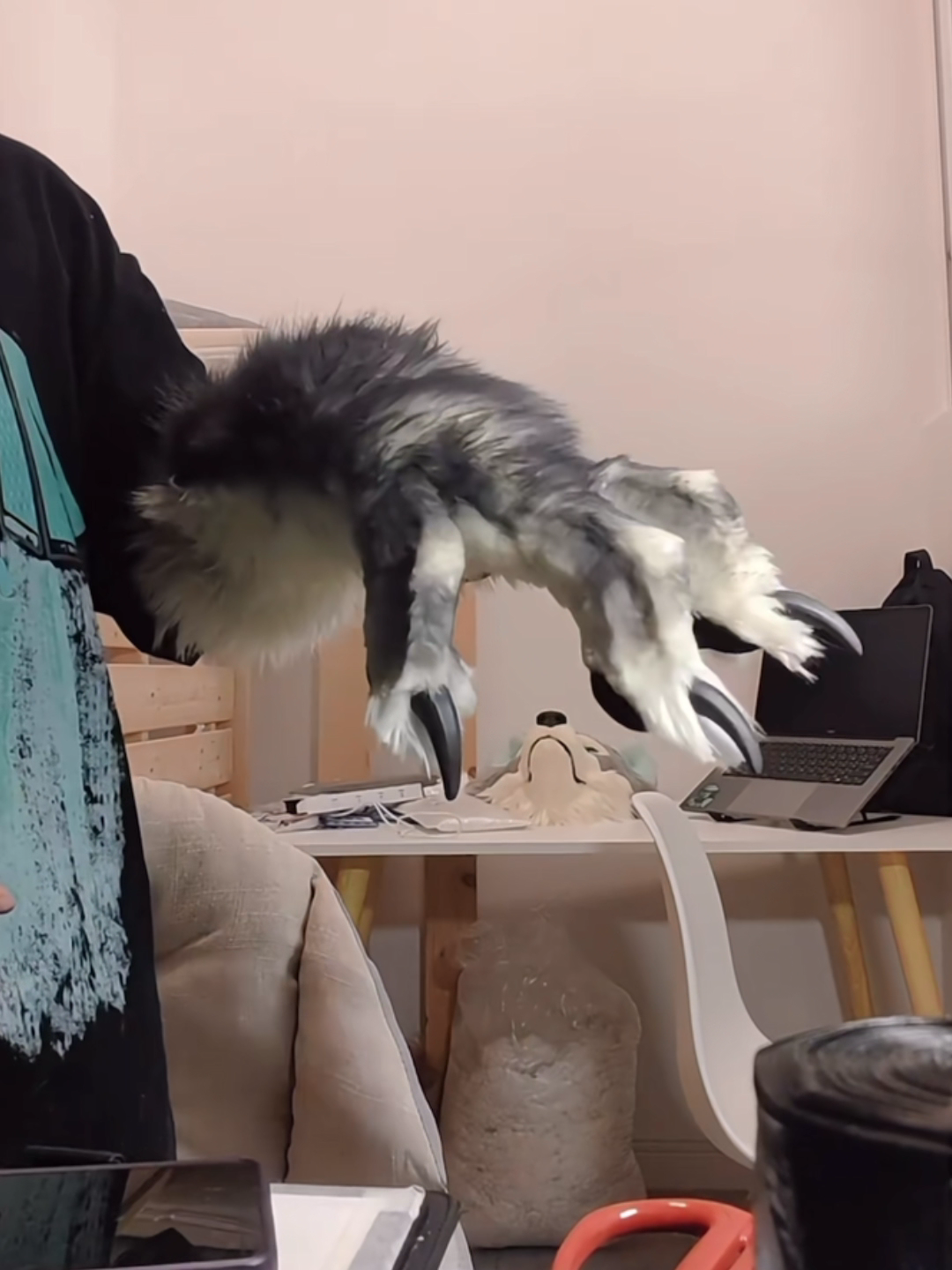 Black & Spray-Gray Realistic Giant Wolf Paws furry fursuit