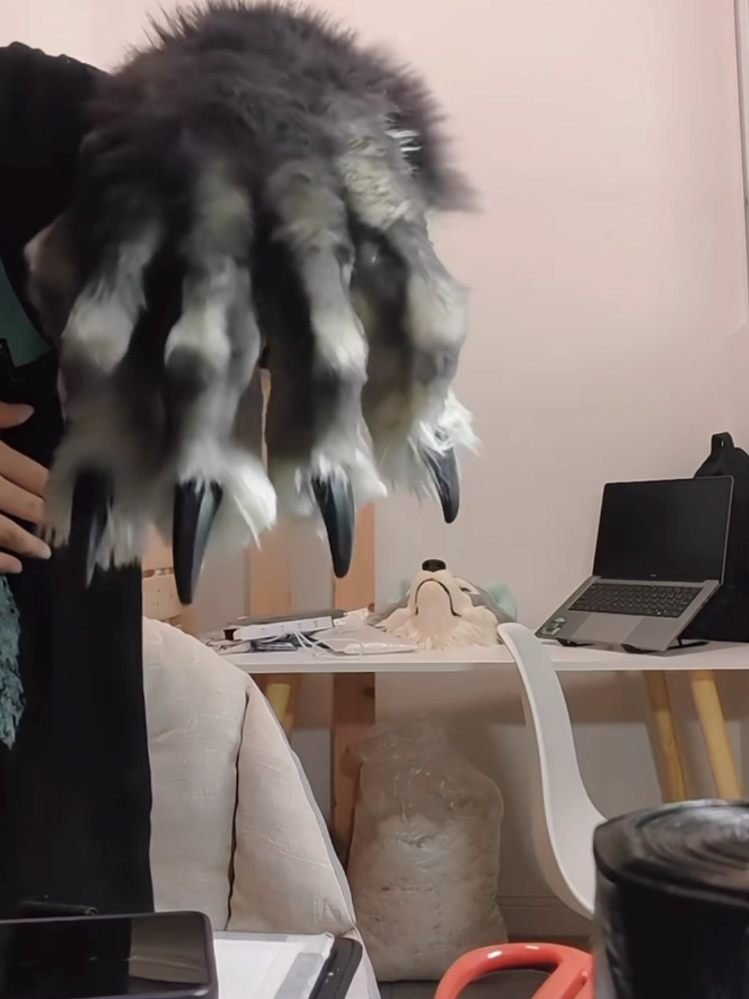 Black & Spray-Gray Realistic Giant Wolf Paws furry fursuit