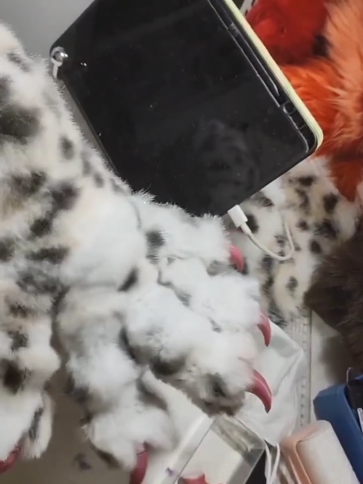 Leopard-print fur fabric paws  Pink claws furry fursuit