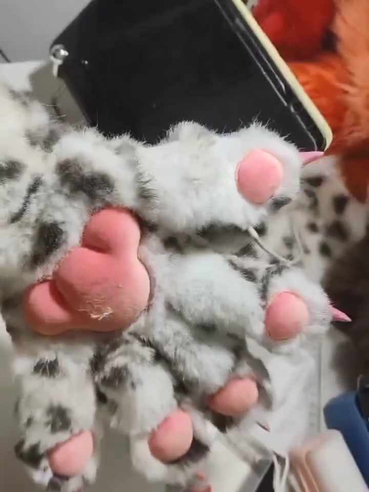 Leopard-print fur fabric paws  Pink claws furry fursuit