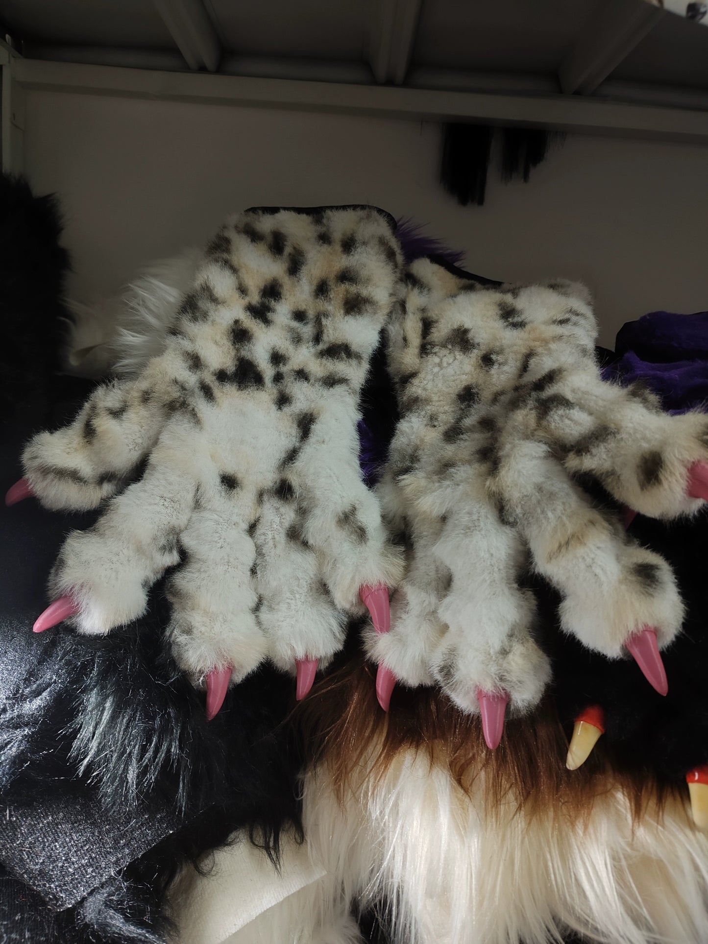 Leopard-print fur fabric paws  Pink claws furry fursuit