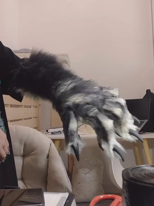 Black & Spray-Gray Realistic Giant Wolf Paws furry fursuit