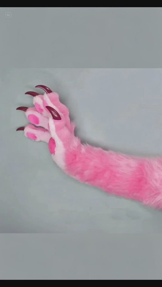 Pink synthetic fur fabric Red claws Realistic paws furry furries fursuit