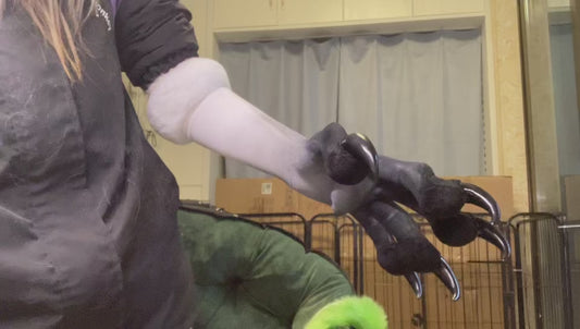 White with gray spray and black — big claw; skinny claw; stretchy faux fur furry fursuit