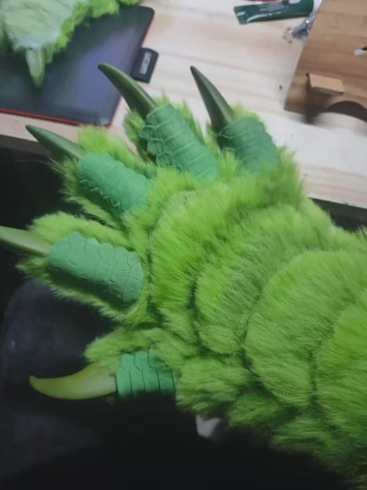 Green Dragon-Scale Fabric Patchwork Paws (Customizable for Furry Fursuit)