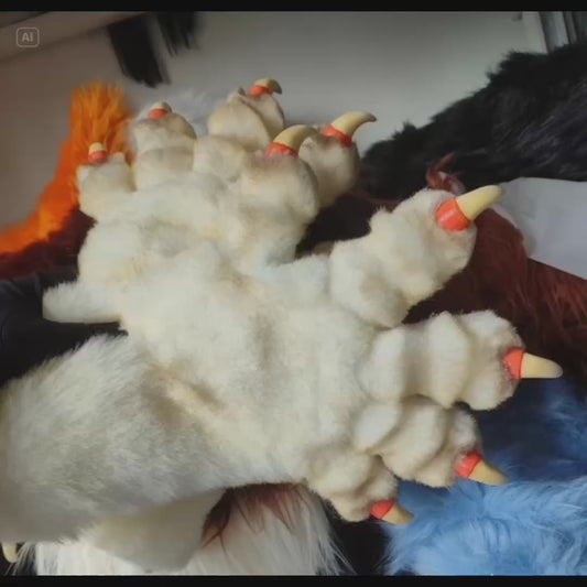 White sprayed with beige Realistic paws furry fursuit